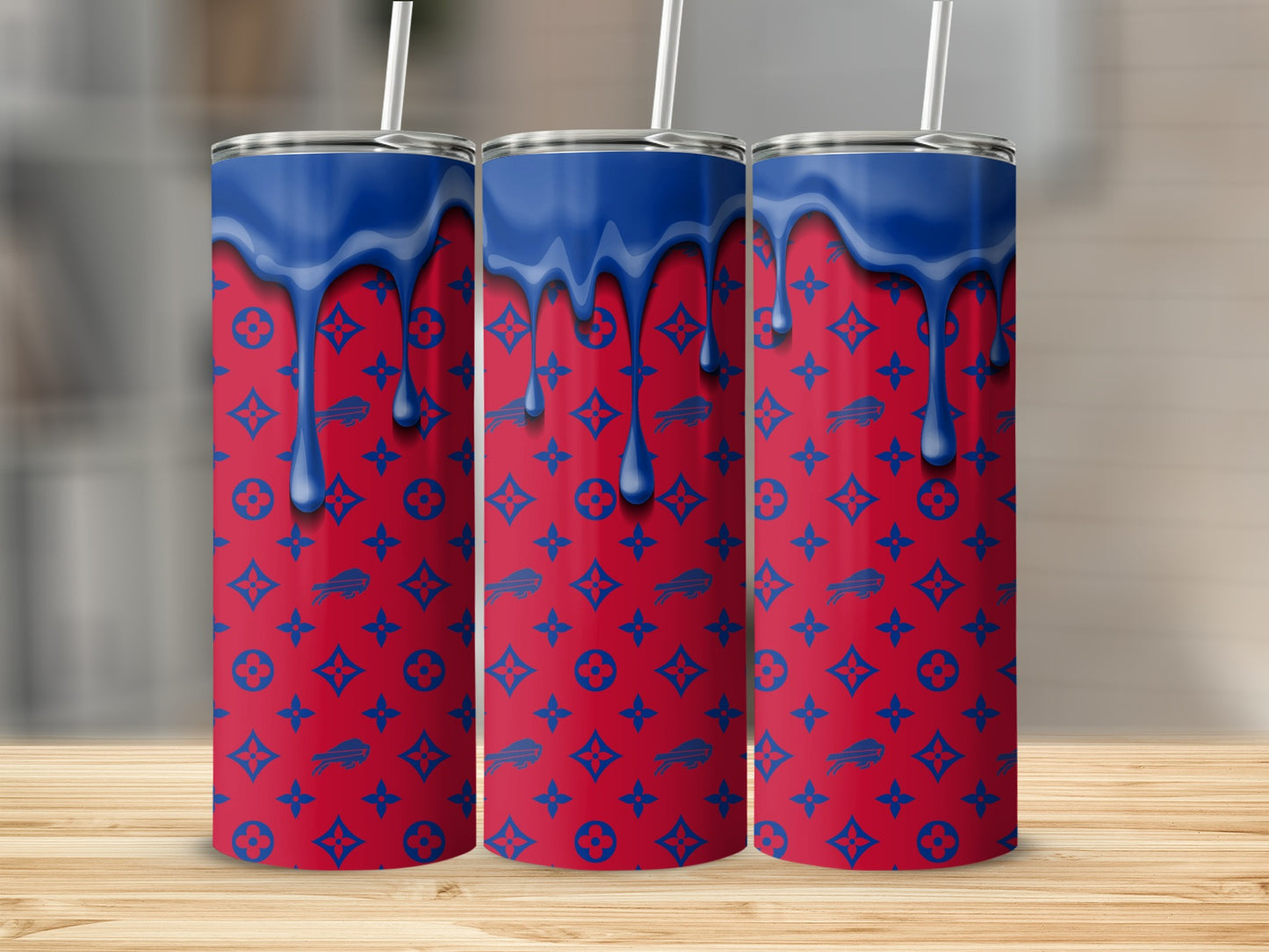 Buffalo Bills Blue Drip on Designer Background Tumblers