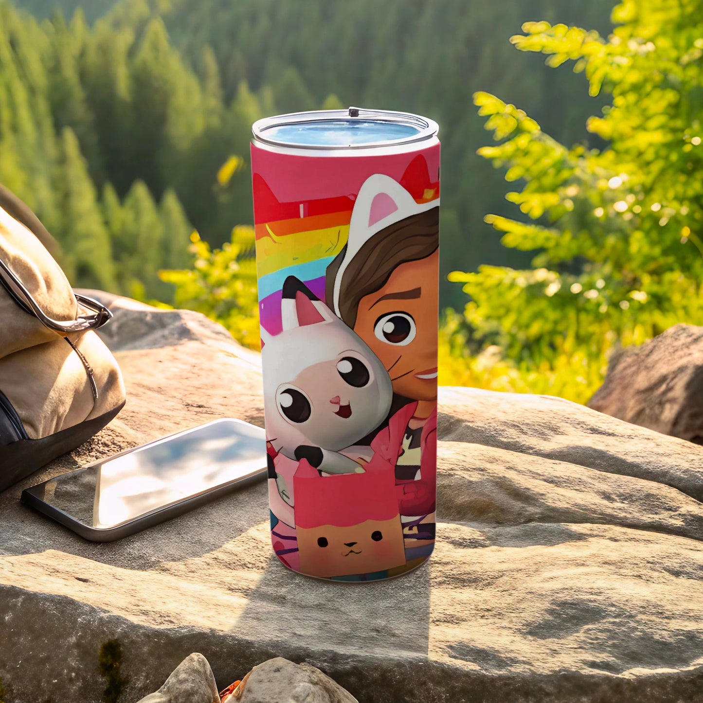 Colorful Cartoon Cat and Girl Design Travel Tumbler