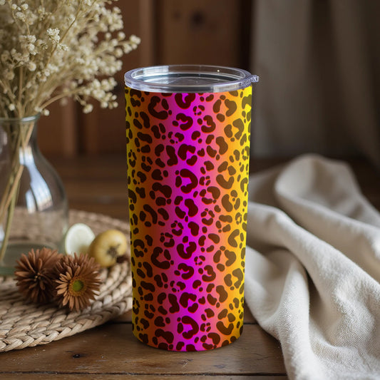 Vibrant Leopard Print Travel Tumbler with Lid Cups
