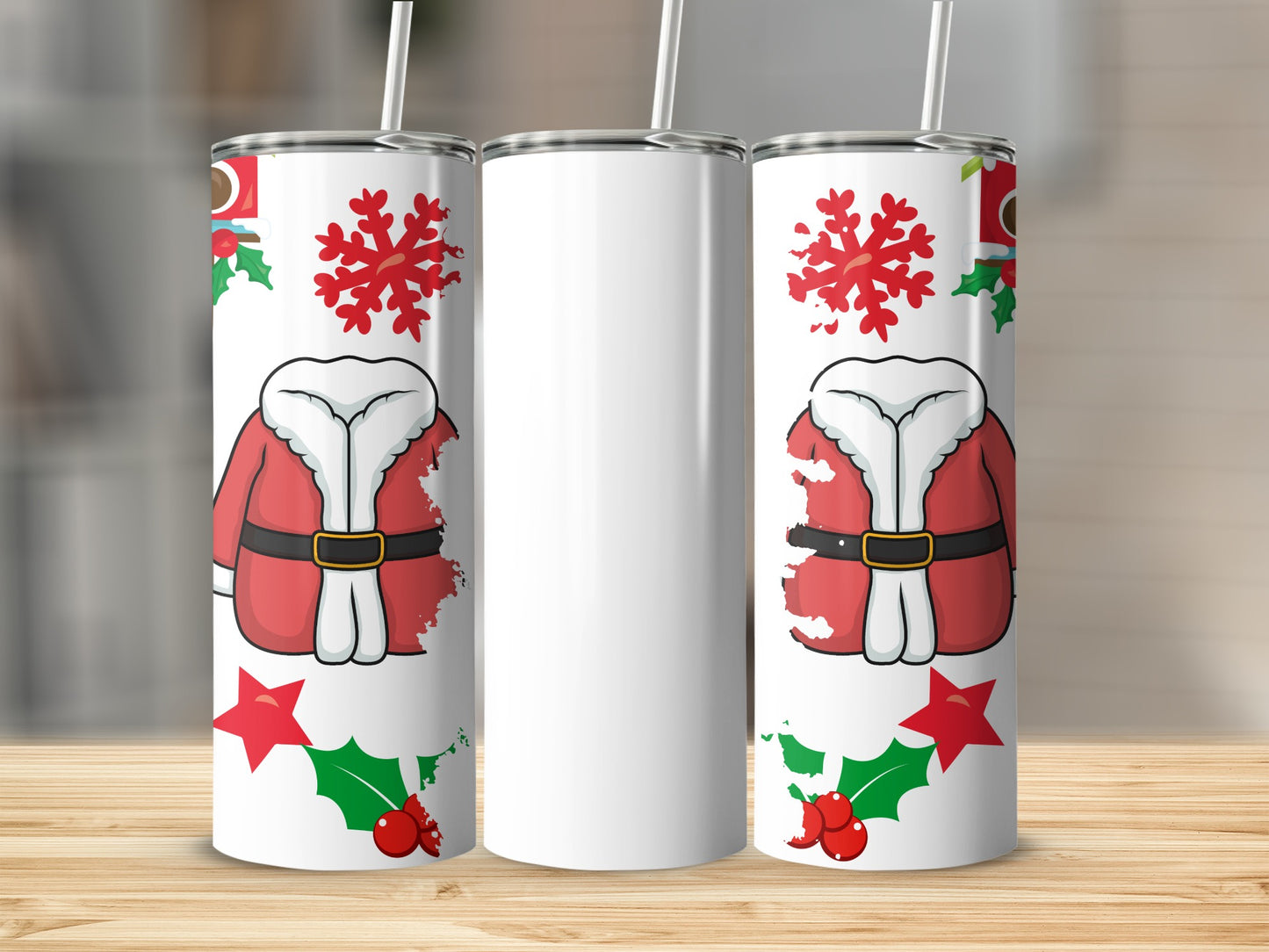 Festive Santa Suit and Snowflake Design Tumbler