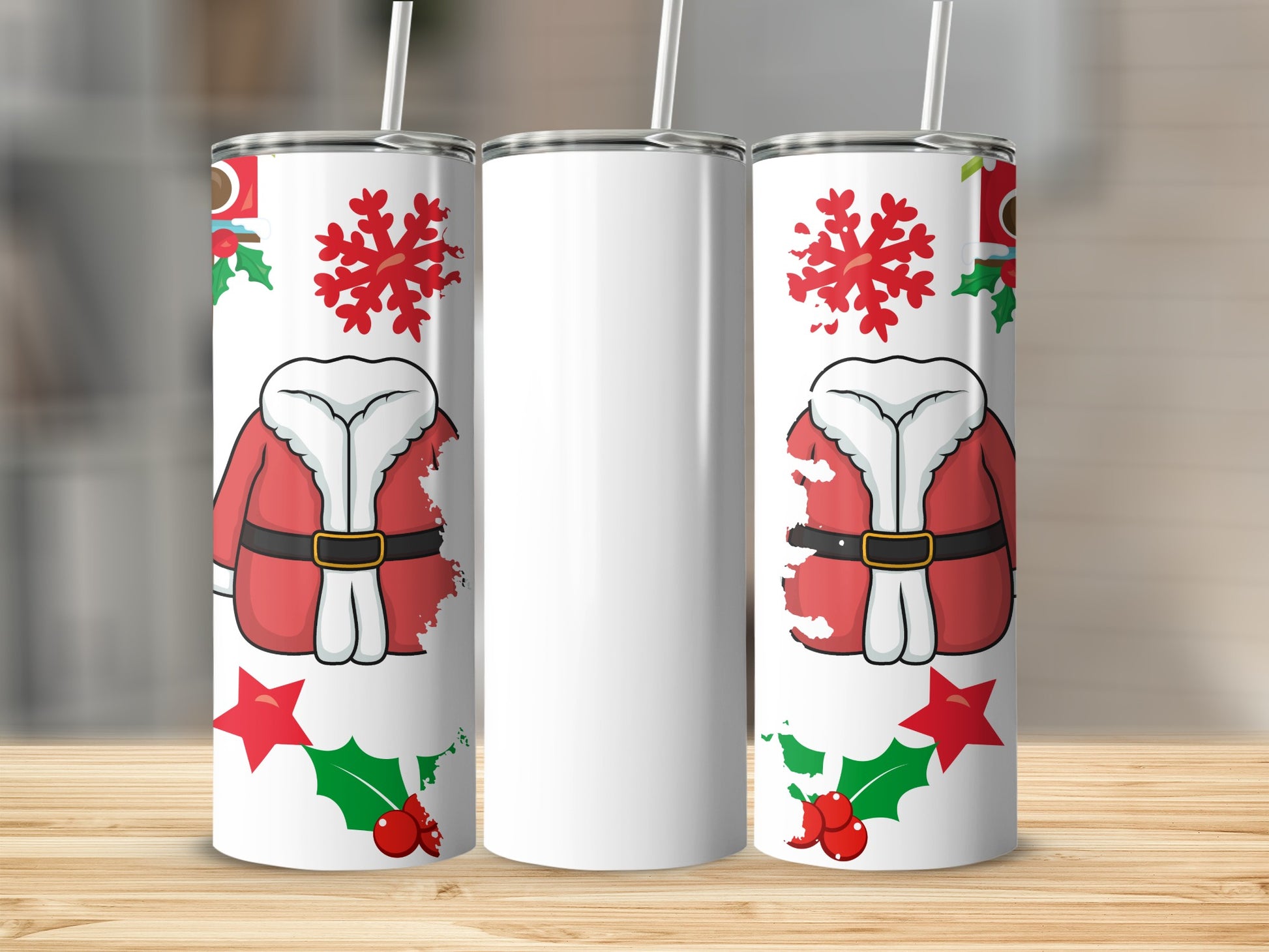 Festive Santa Suit and Snowflake Design Tumbler
