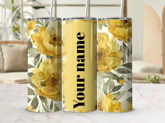 Yellow Floral Customizable Tumbler Cup for Beverages