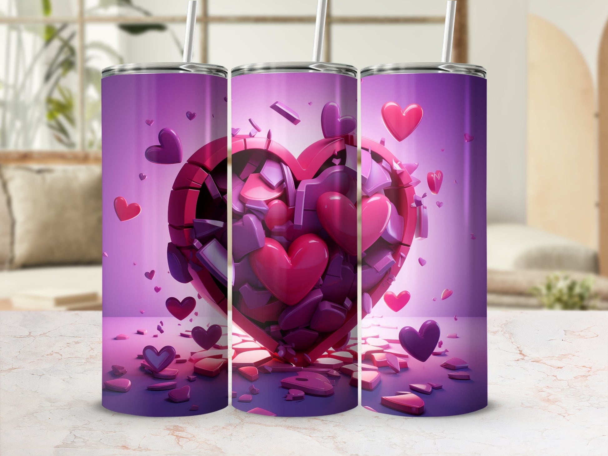 Heart-themed tumbler with colorful heart design