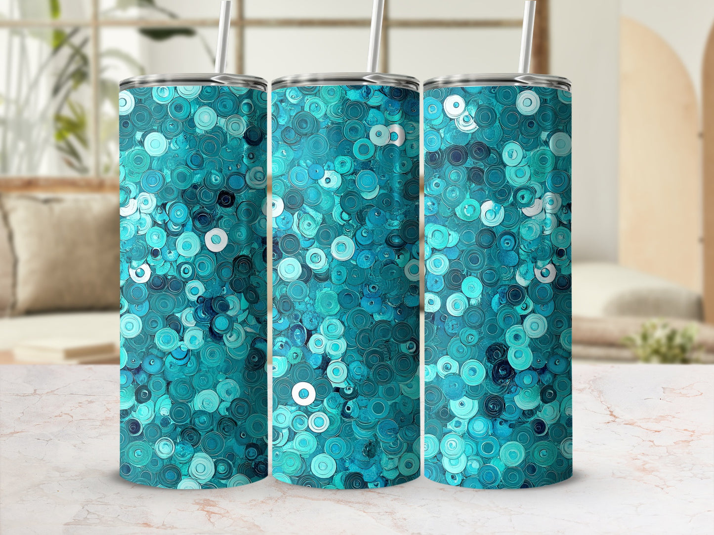 Ocean Blue Circles Digital Art Design Pattern Tumblers