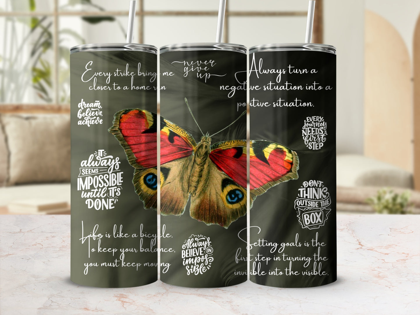 Inspirational Butterfly Design Stainless Steel Tumbler