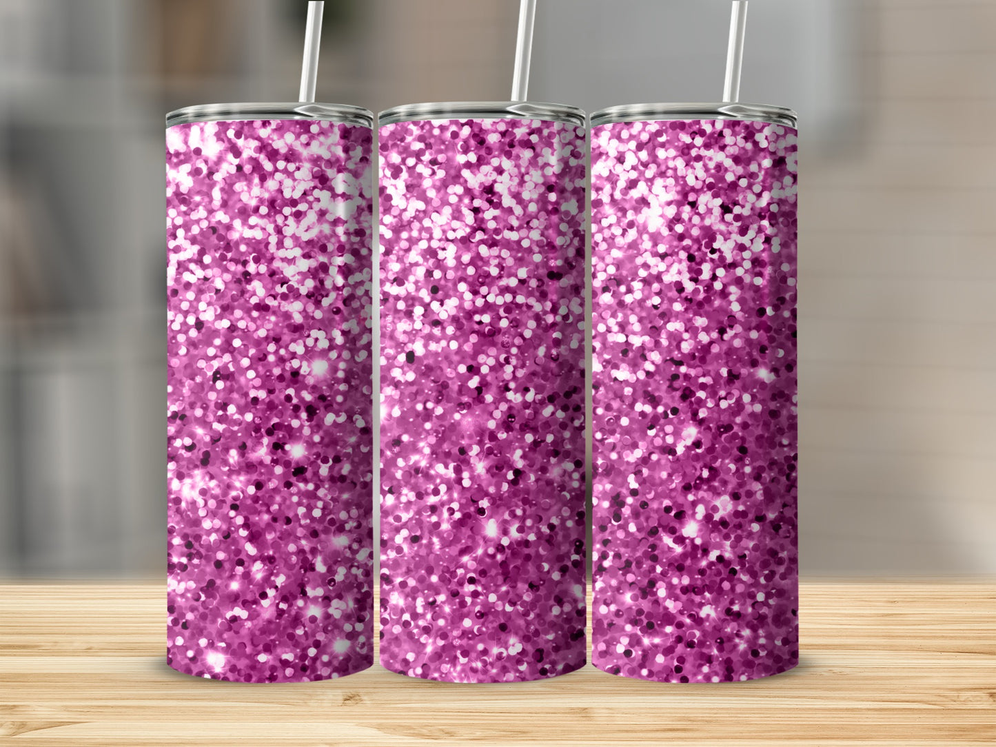 Glittery Pink Ombre Tumbler with Straw Tumbler Cup