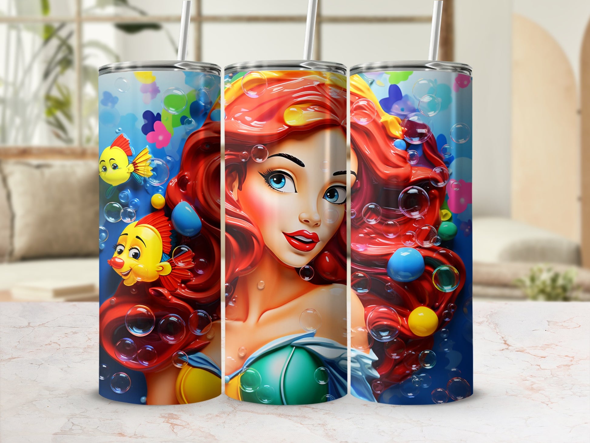 Colorful Animated Mermaid Bubbles Design Tumbler