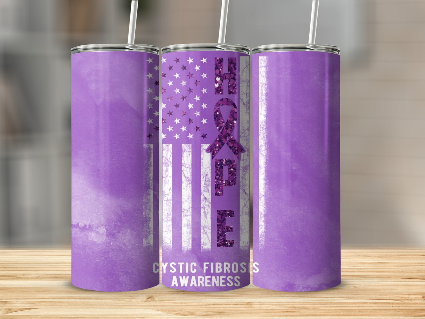 Purple Cystic Fibrosis Awareness Hope Tumbler Cup