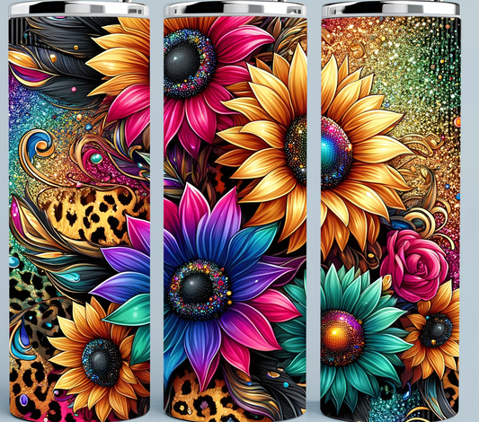 Sunflower Teal, Blue, Purple, and yellow tumbler