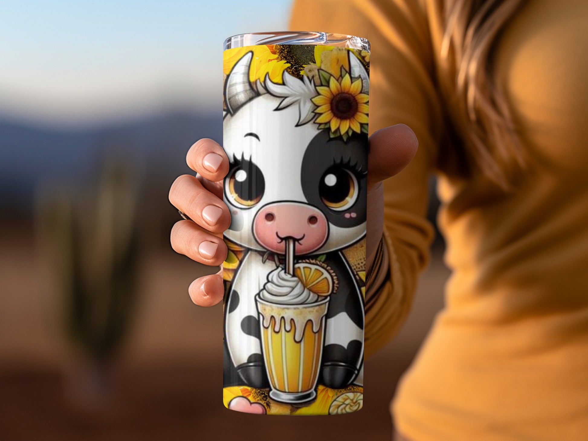 Cute Cow Drinking Milkshake Cartoon Tumbler