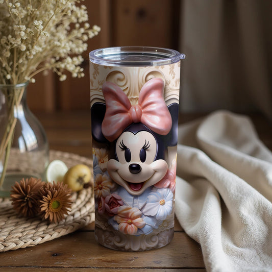 Cute Minnie Mouse Tumbler with Floral Design