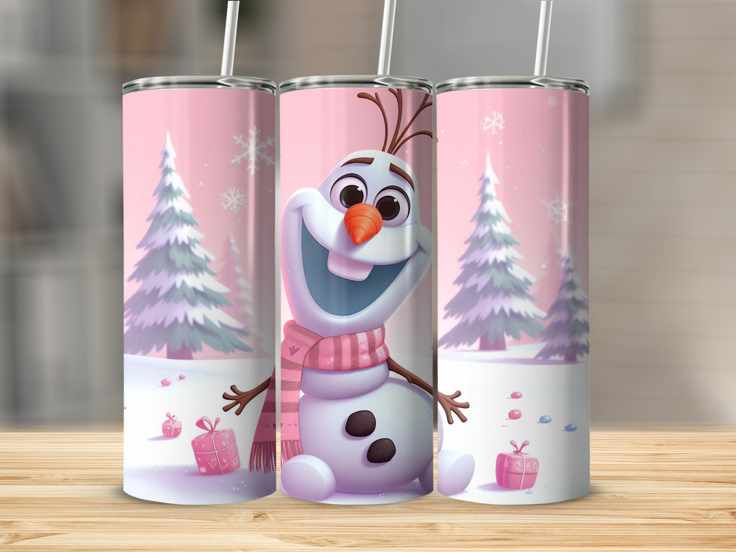 Pink Winter Character Tumbler with Snowman Design