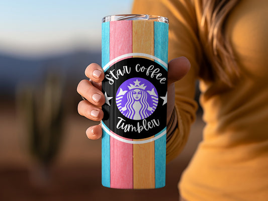 Star Coffee Tumbler with Colorful Stripes Tumbler