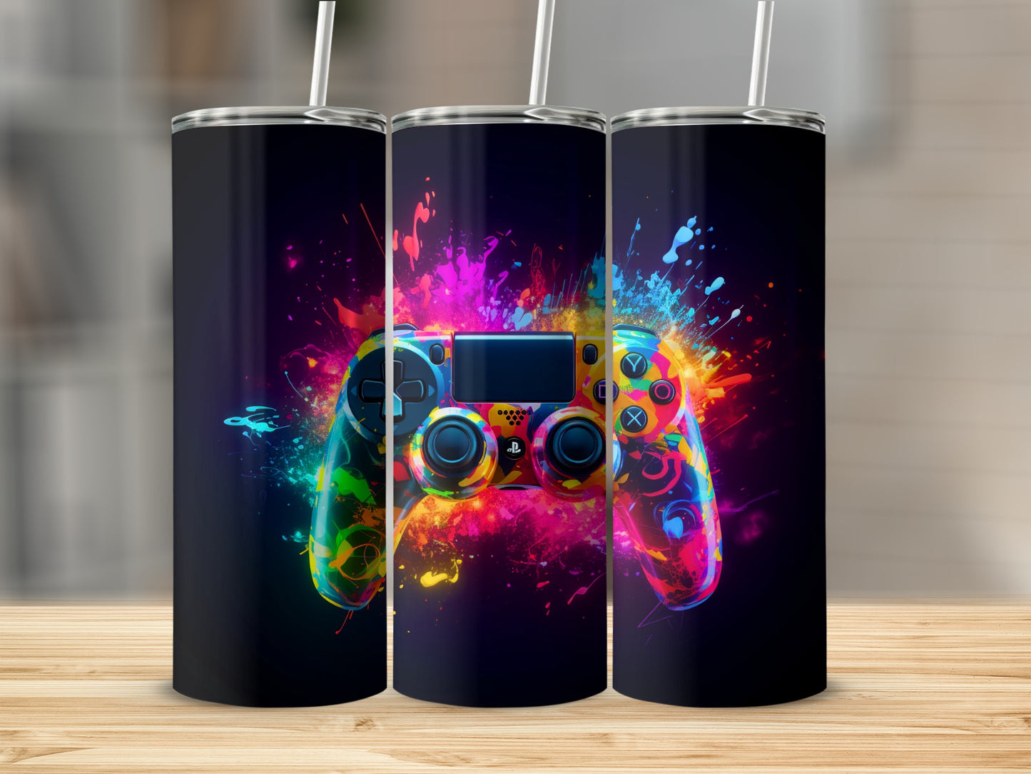Vibrant Gaming Themed Drinkware Splash Design Tumbler
