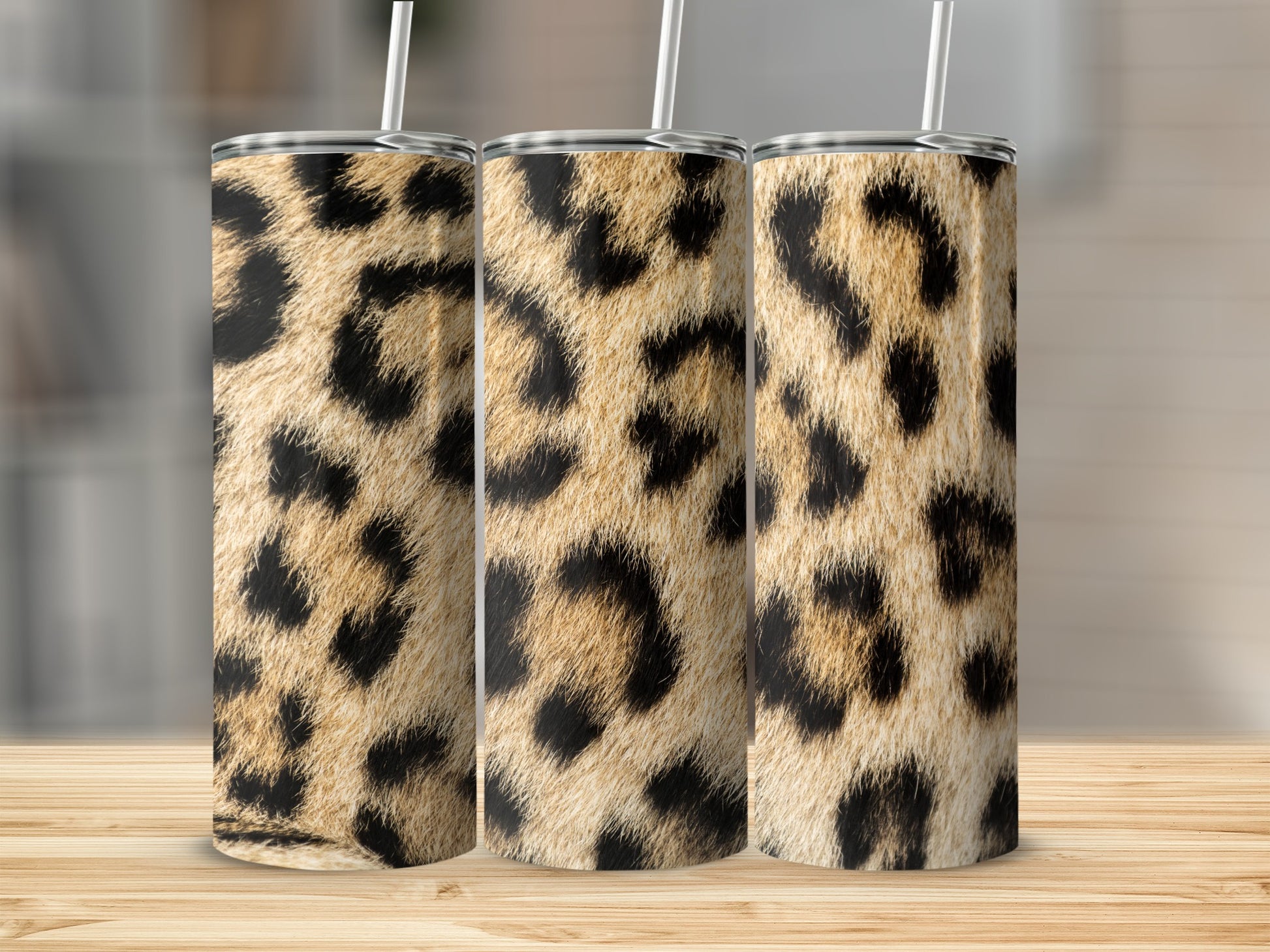 Leopard Print Insulated Tumbler Travel Mug With Straw