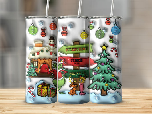 Christmas Grinch Themed Tumbler with Whoville Design
