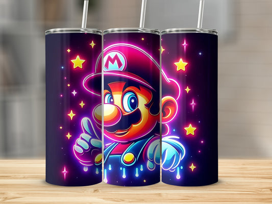 Vibrant Neon Character Design Tumbler for Gamers