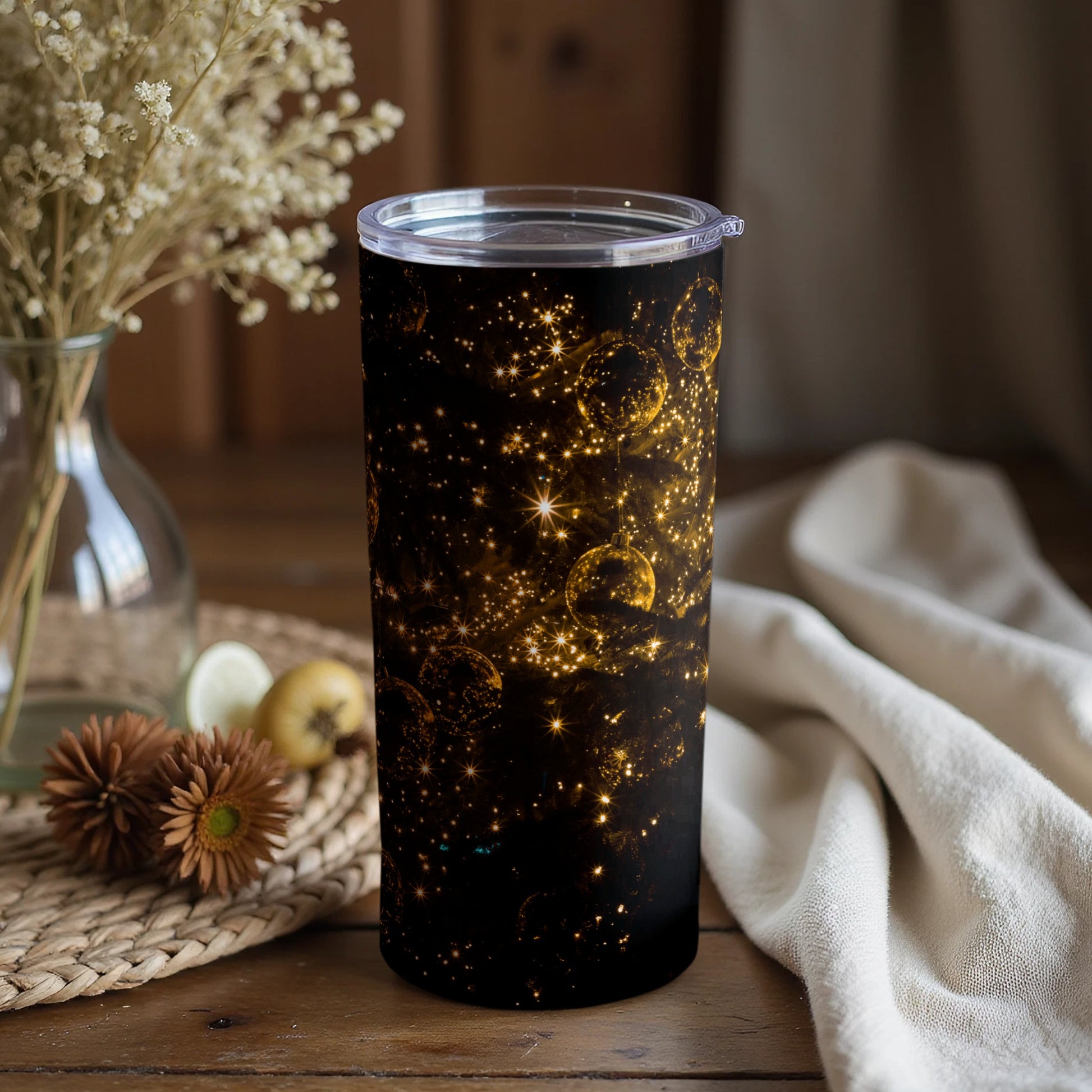 Sparkling Night Sky Themed Tumbler with Twinkling Stars