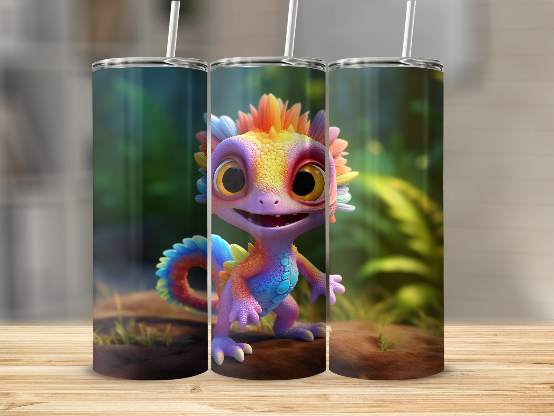 Colorful Cute Rainbow Lizard Design Tumbler Product