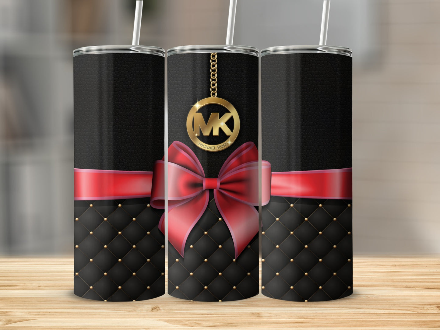 Black Quilted Design with Gold MK Emblem Tumbler
