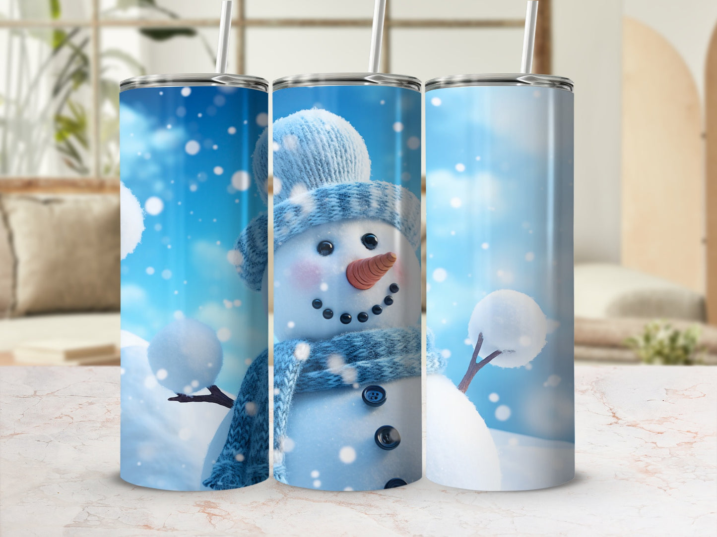 Adorable Snowman Design Winter Theme Tumbler Cup
