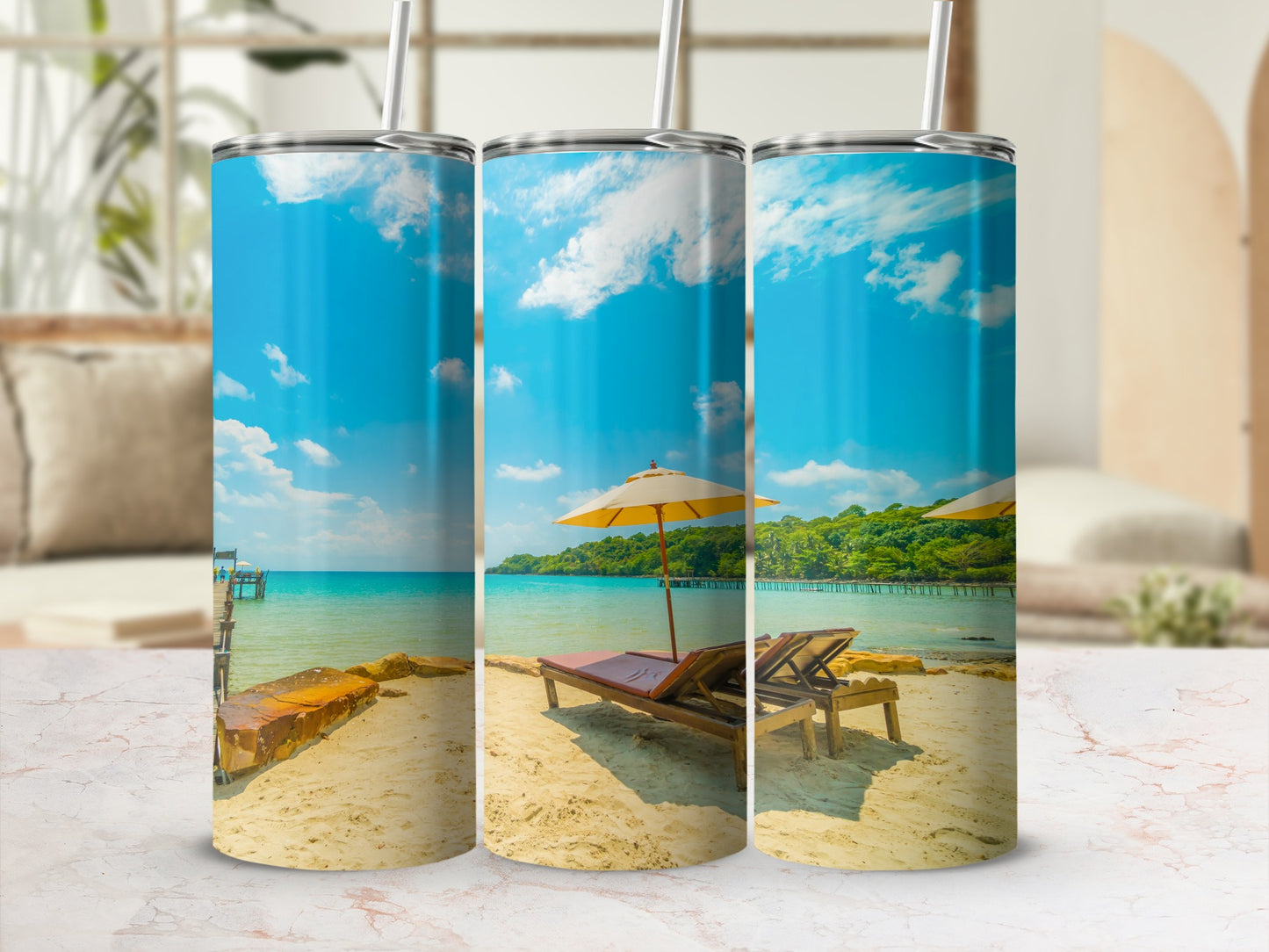 Tropical Beach Scene Insulated Tumbler for Summer Refreshments