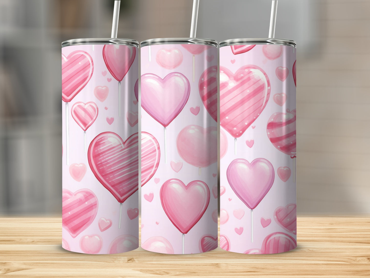 Romantic Pink Hearts and Balloons Tumbler