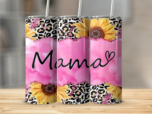 Mama Pink Leopard Sunflower Design Drinkware