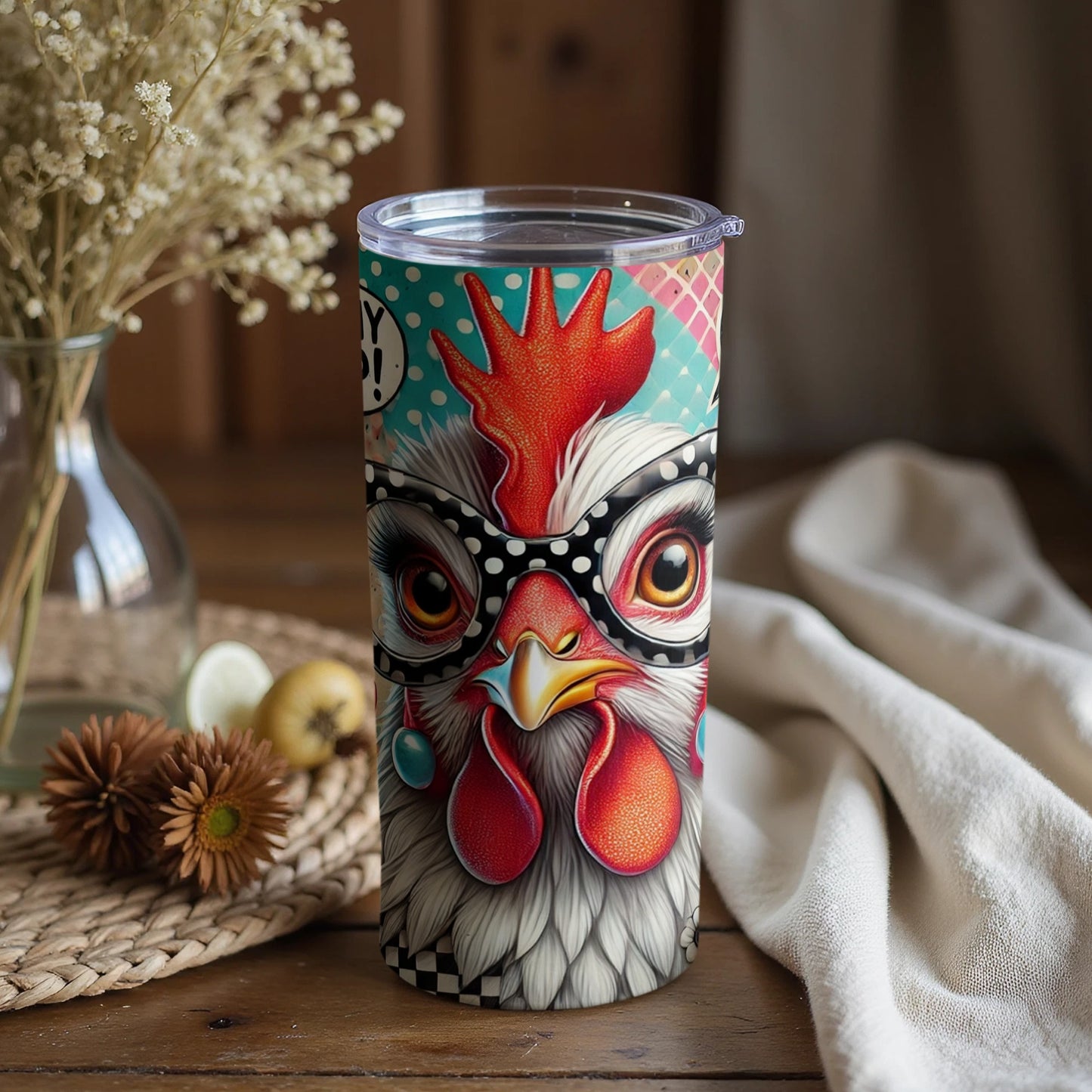 Funky Chicken Wearing Glasses Colorful Tumbler