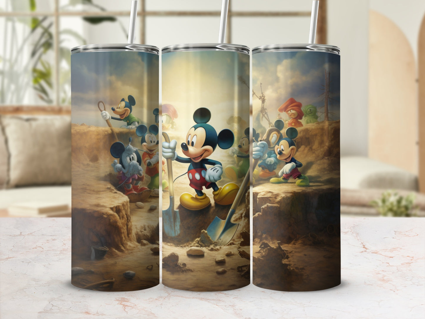 Disney cartoon characters digging scene travel tumbler