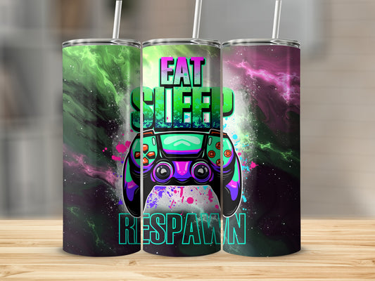 Eat Sleep Respawn Gaming Tumbler With Straw Cup