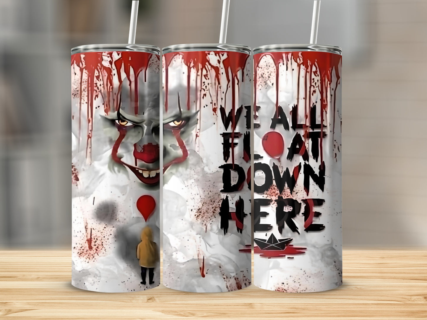 Horror Clown We All Float Down Here Design Tumbler