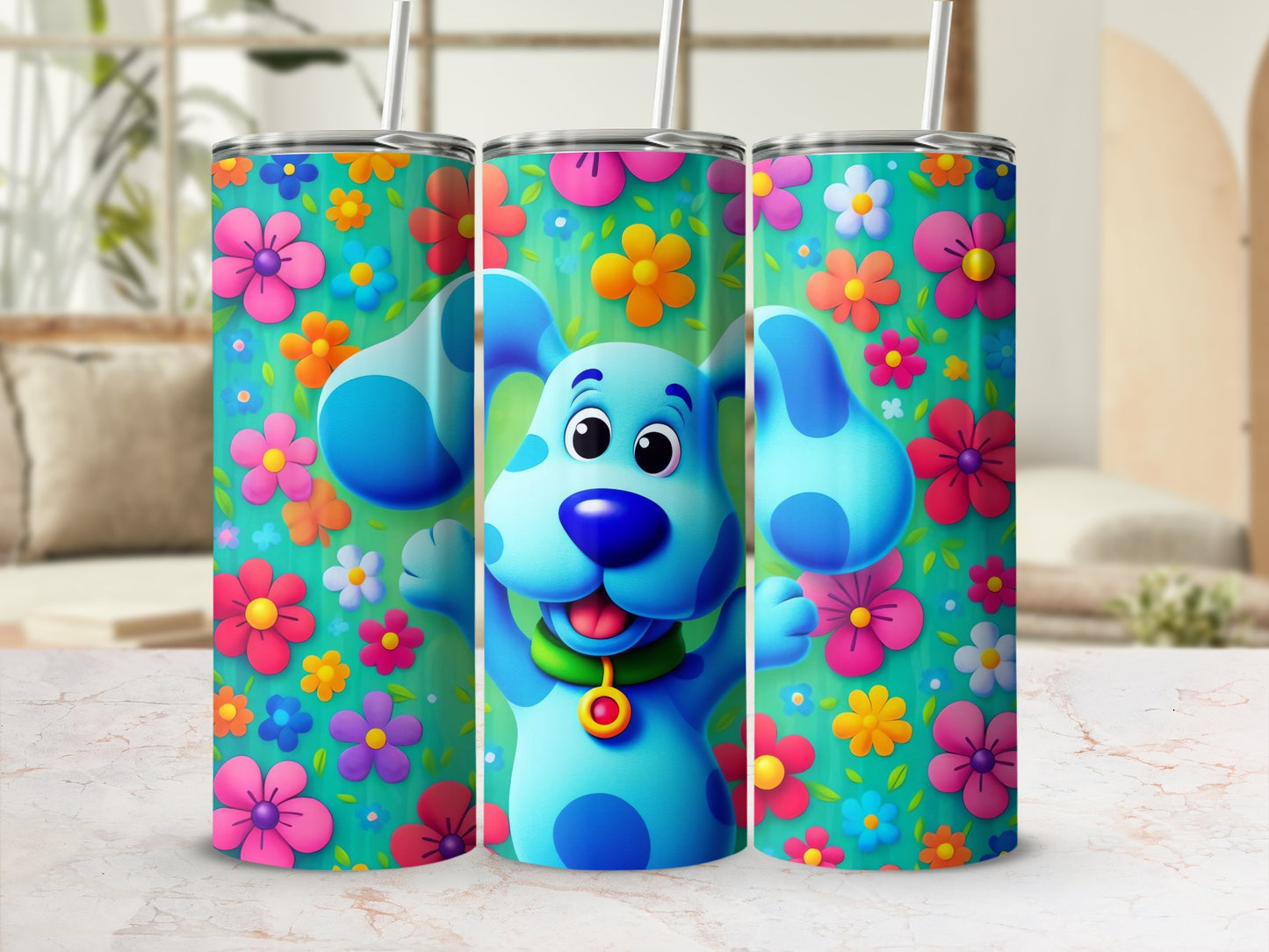 Colorful Character with Floral Background Travel Tumbler