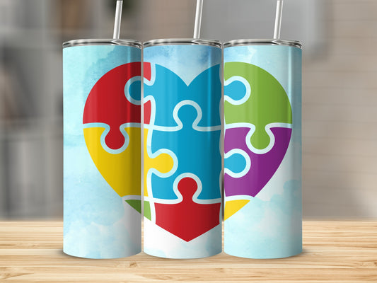 Colorful Puzzle Heart Design Tumbler for a Unique Look