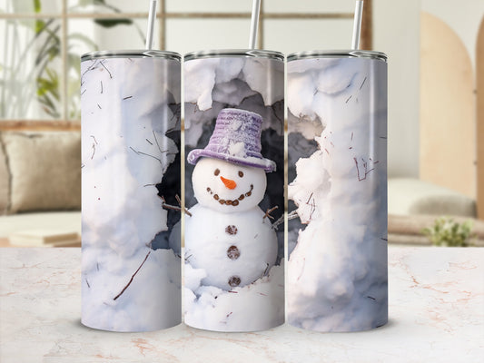 Cute Snowman with Purple Hat Insulated Tumbler Cup
