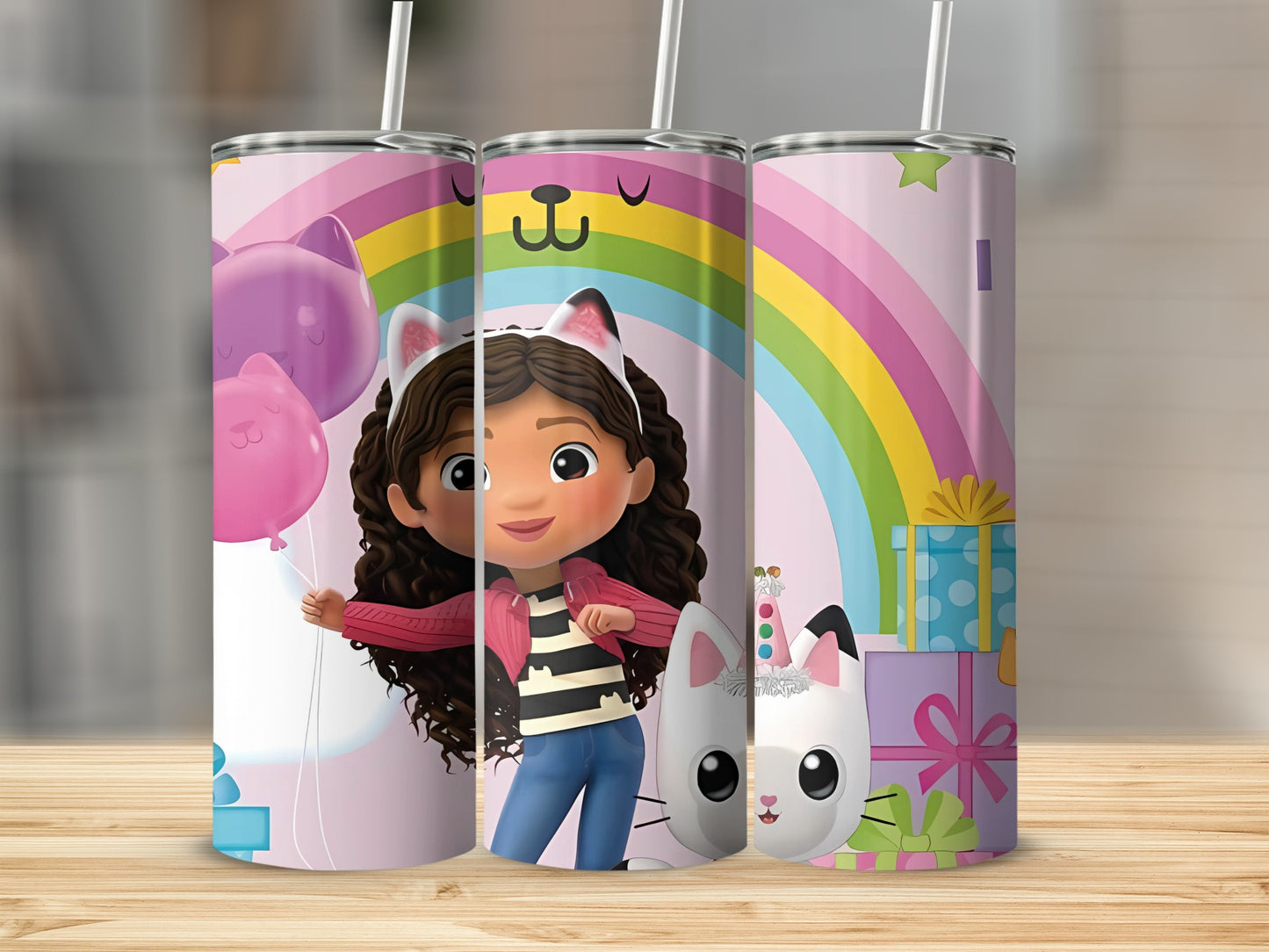 Colorful Rainbow Cat Character Design Tumbler Cup