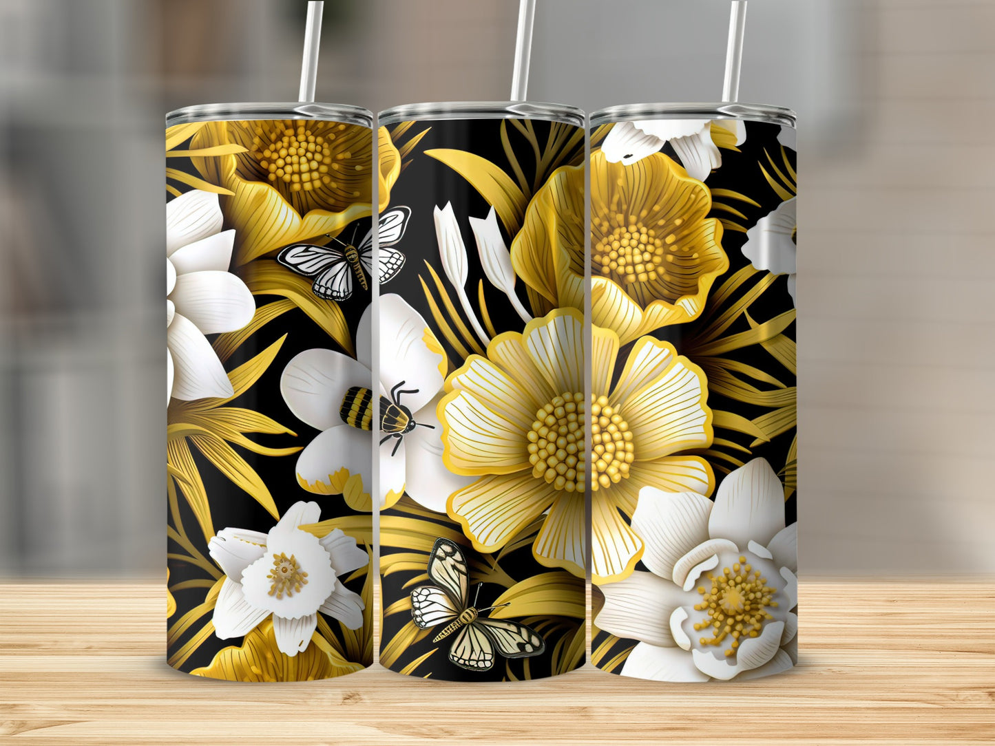 Floral Insulated Tumblers with Butterfly Design Product