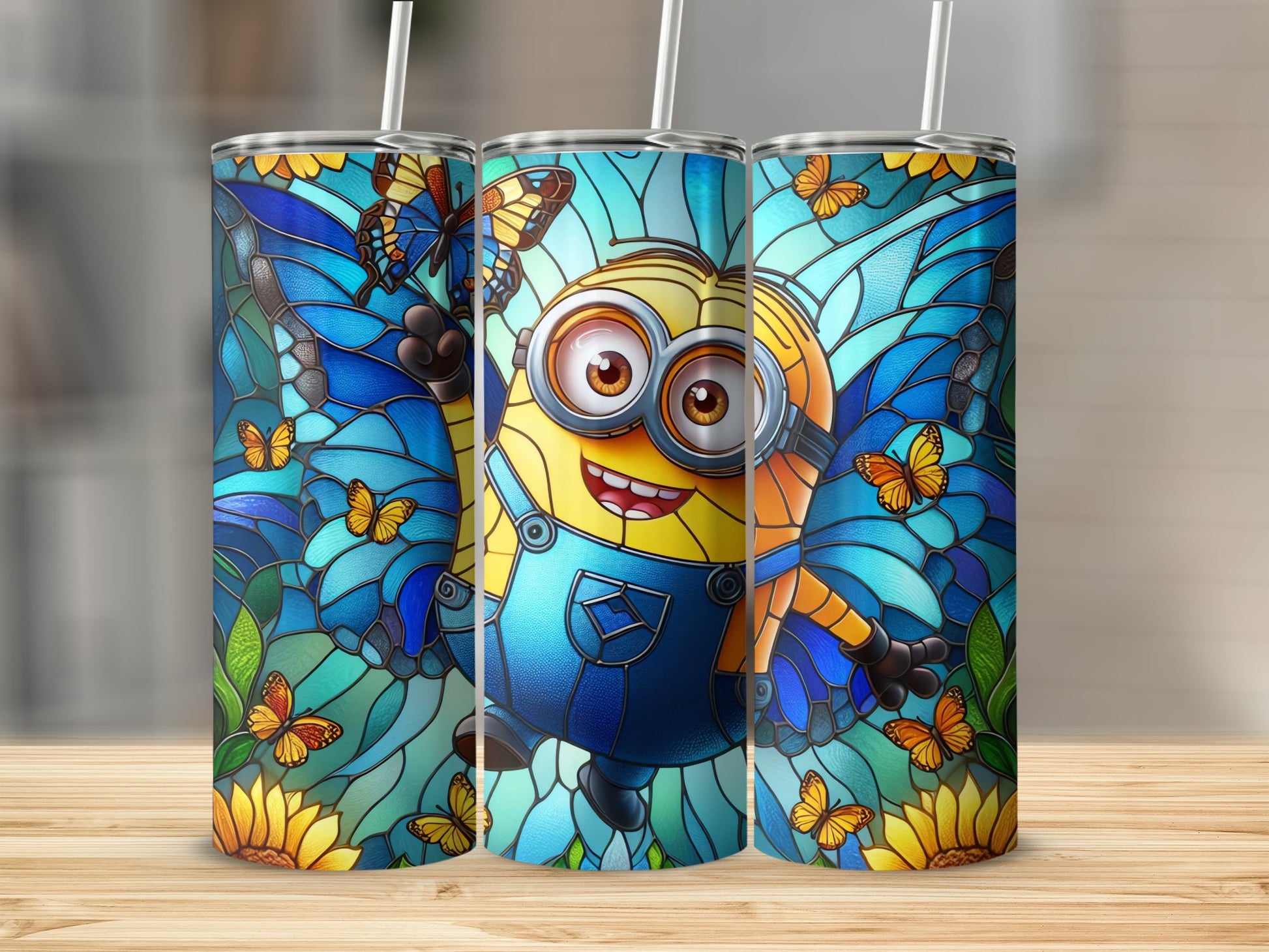 Cute Minion with Butterflies Fun Tumbler Flask
