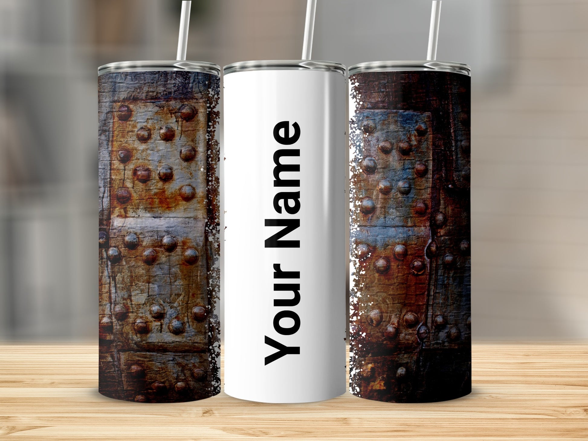 Personalized Rivet Design Custom Tumbler with Straw