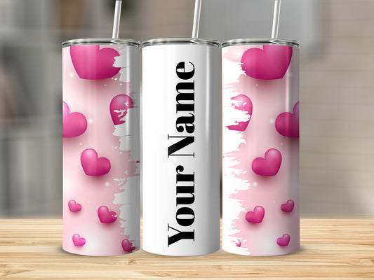 Customizable Pink Hearts Design Travel Tumbler