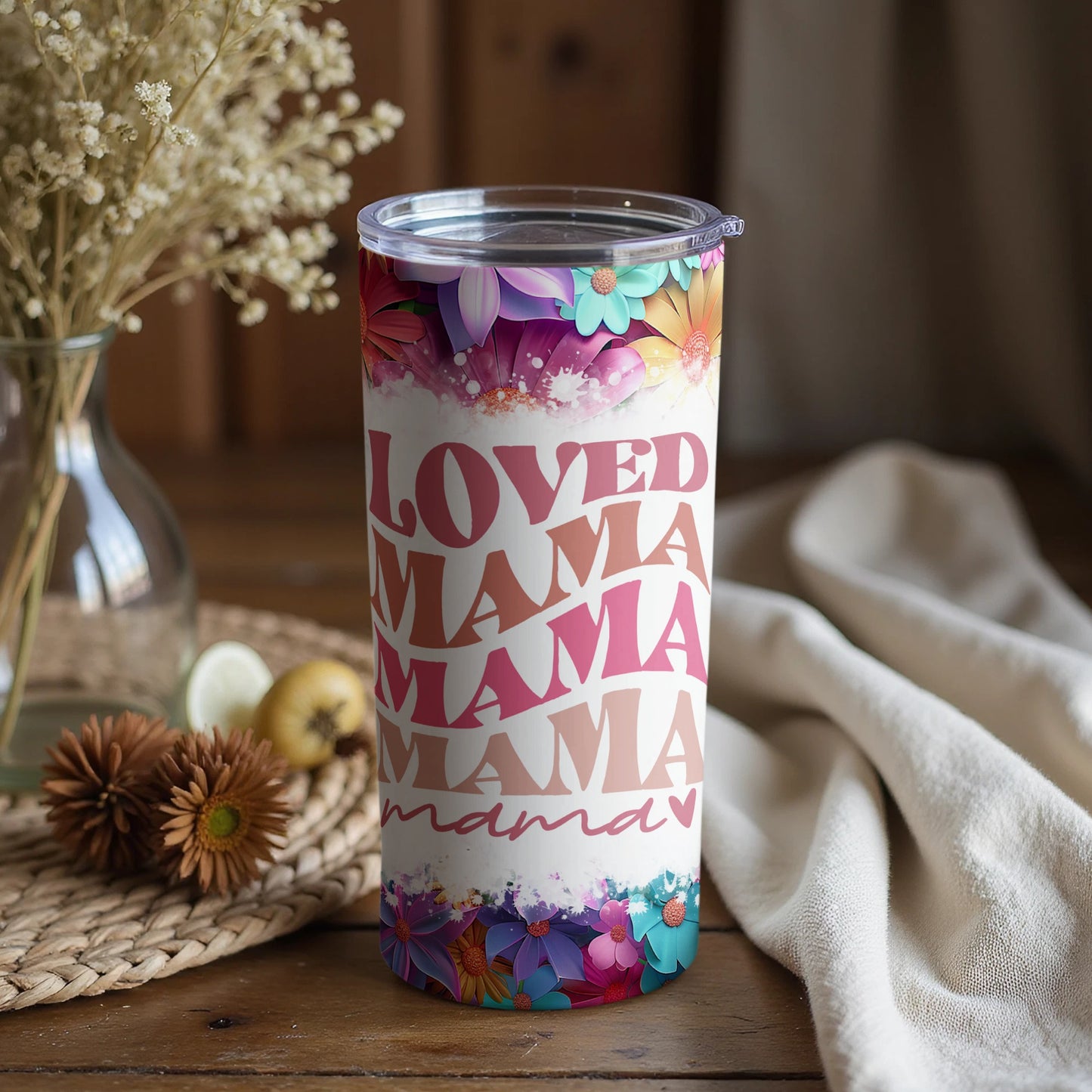 Vibrant Loved Mama Colorful Flowers Travel Mug