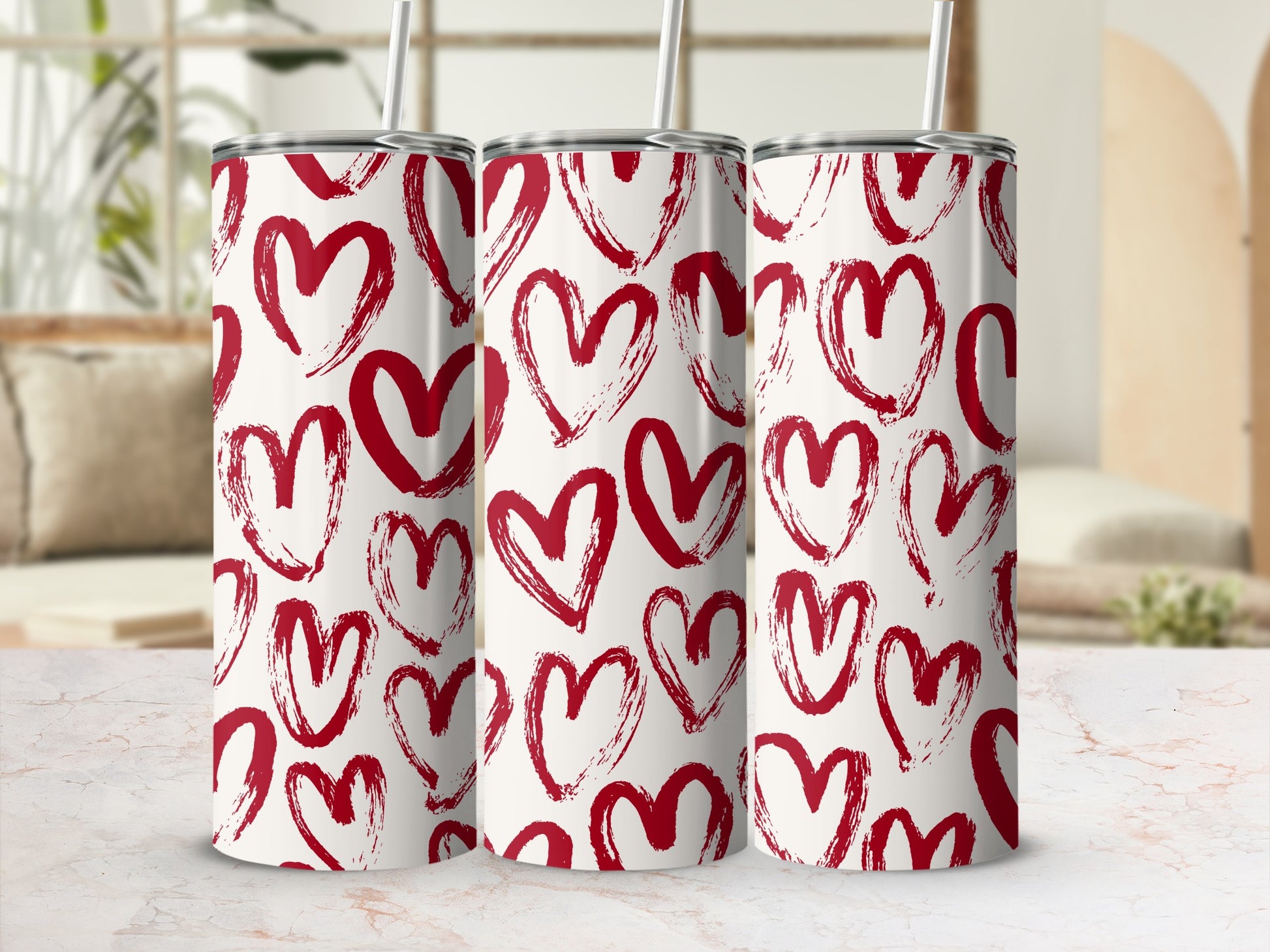 Red Heart Patterned Insulated Tumbler Design