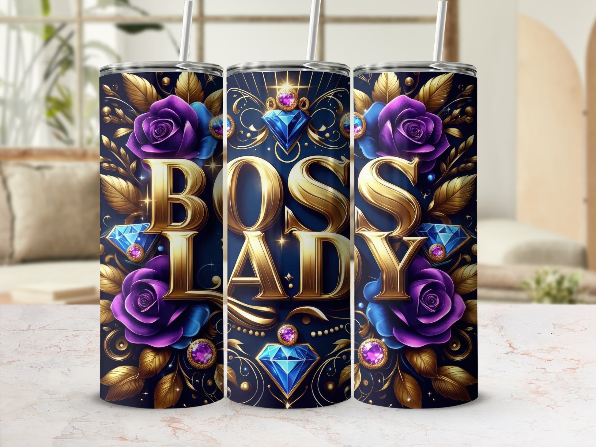 Boss Lady Floral Design With Gems Tumbler