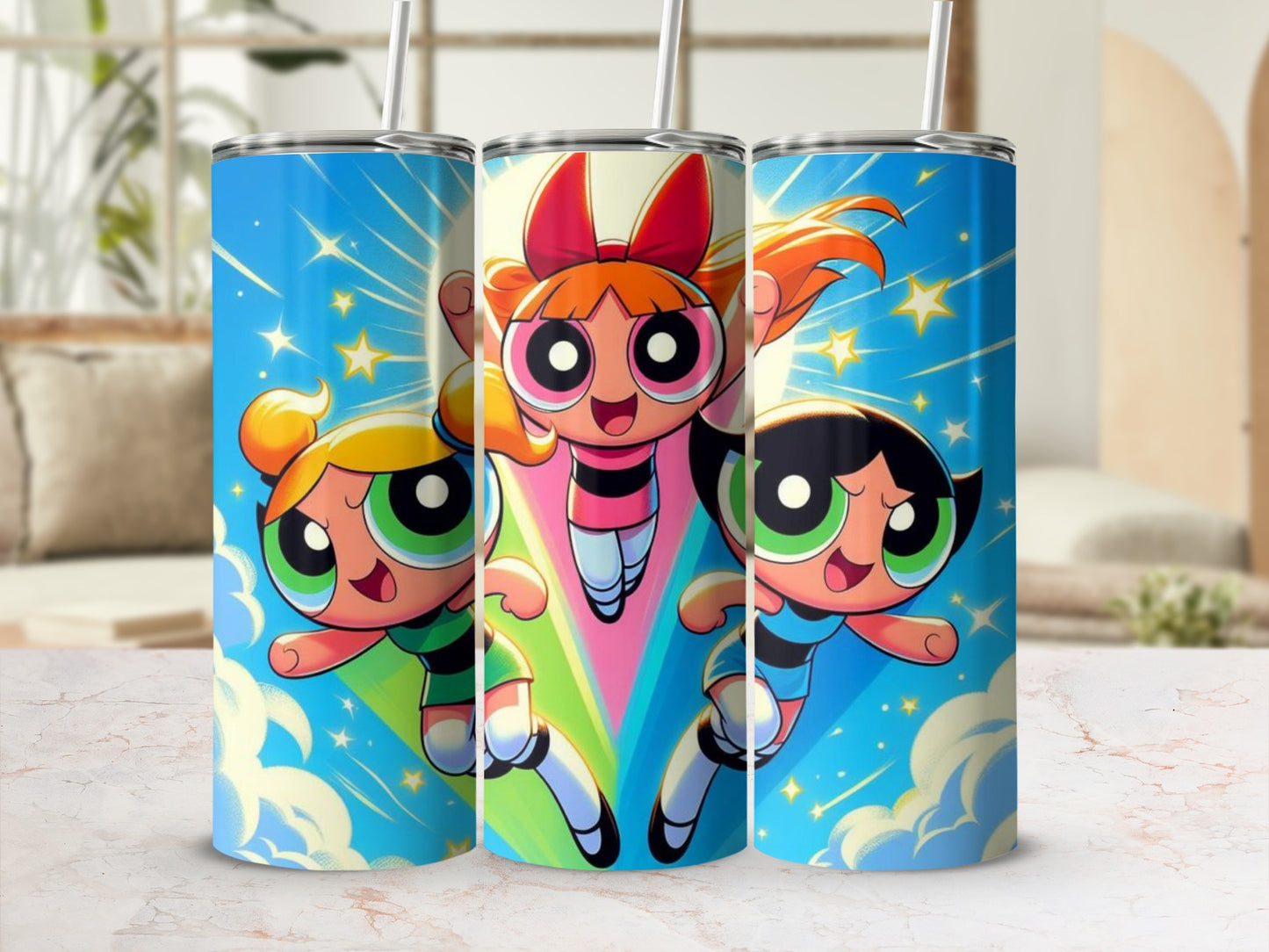 Vibrant Powerpuff Girls Design Insulated Tumbler Cup