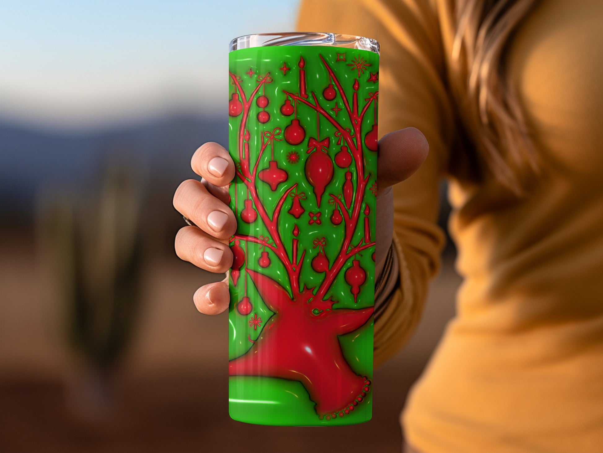 Festive Red and Green Christmas Tree Travel Mug