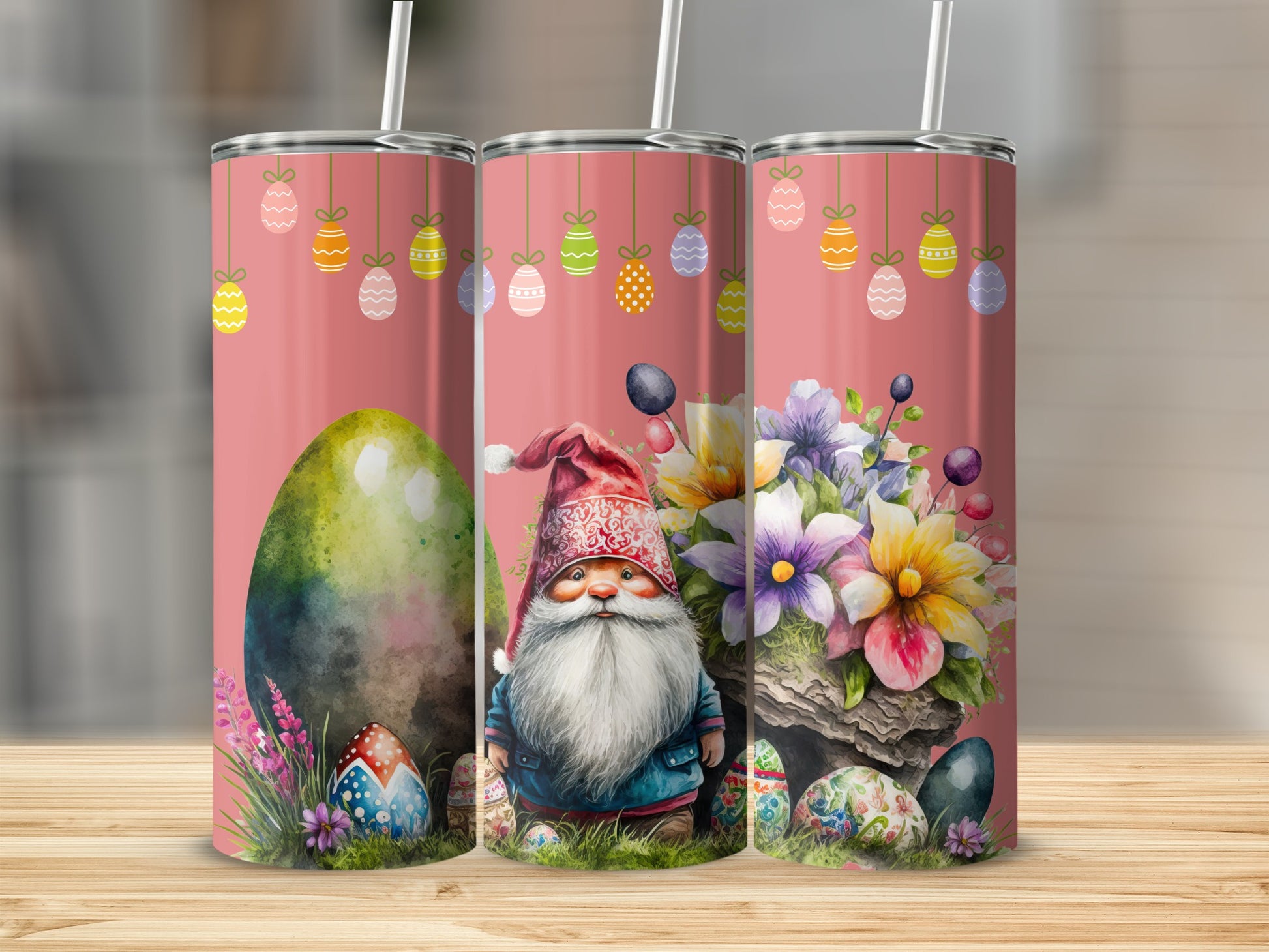 Festive Easter Gnome and Flowers Design Tumbler