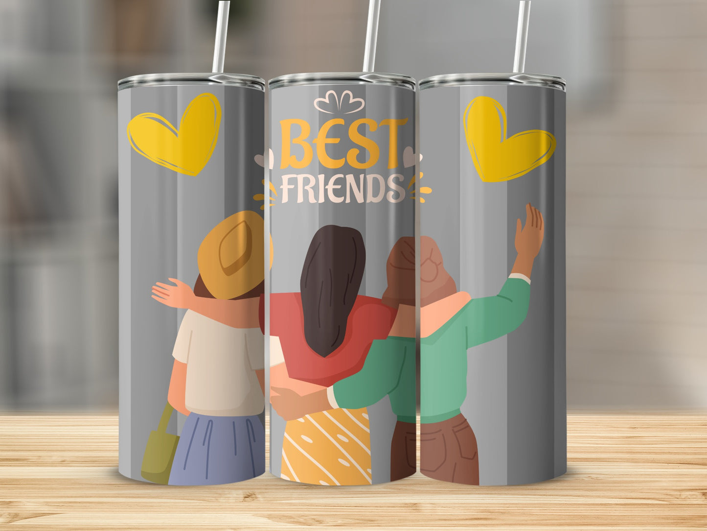 Unique Best Friends Illustrated Drinking Tumbler