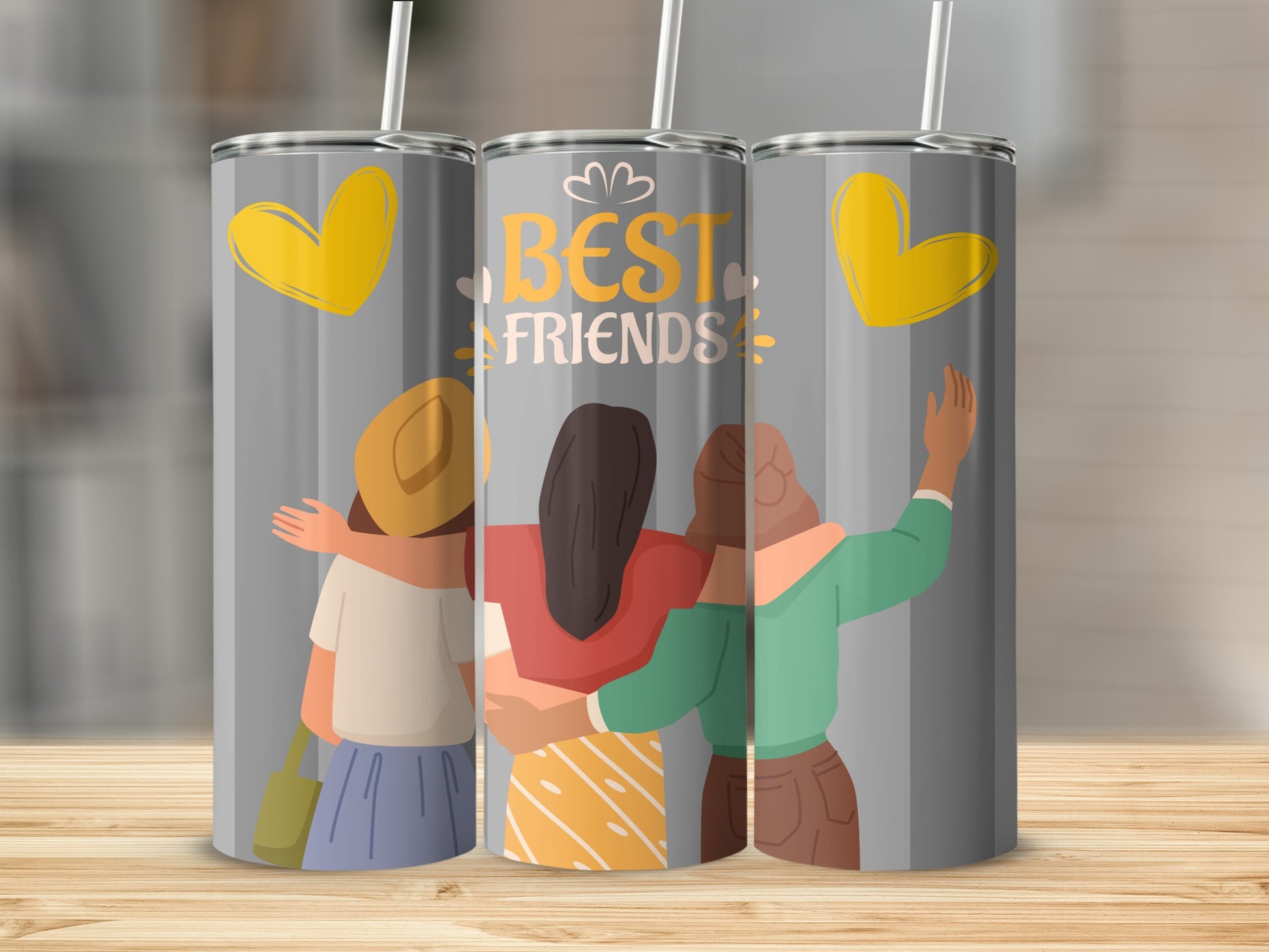 Unique Best Friends Illustrated Drinking Tumbler