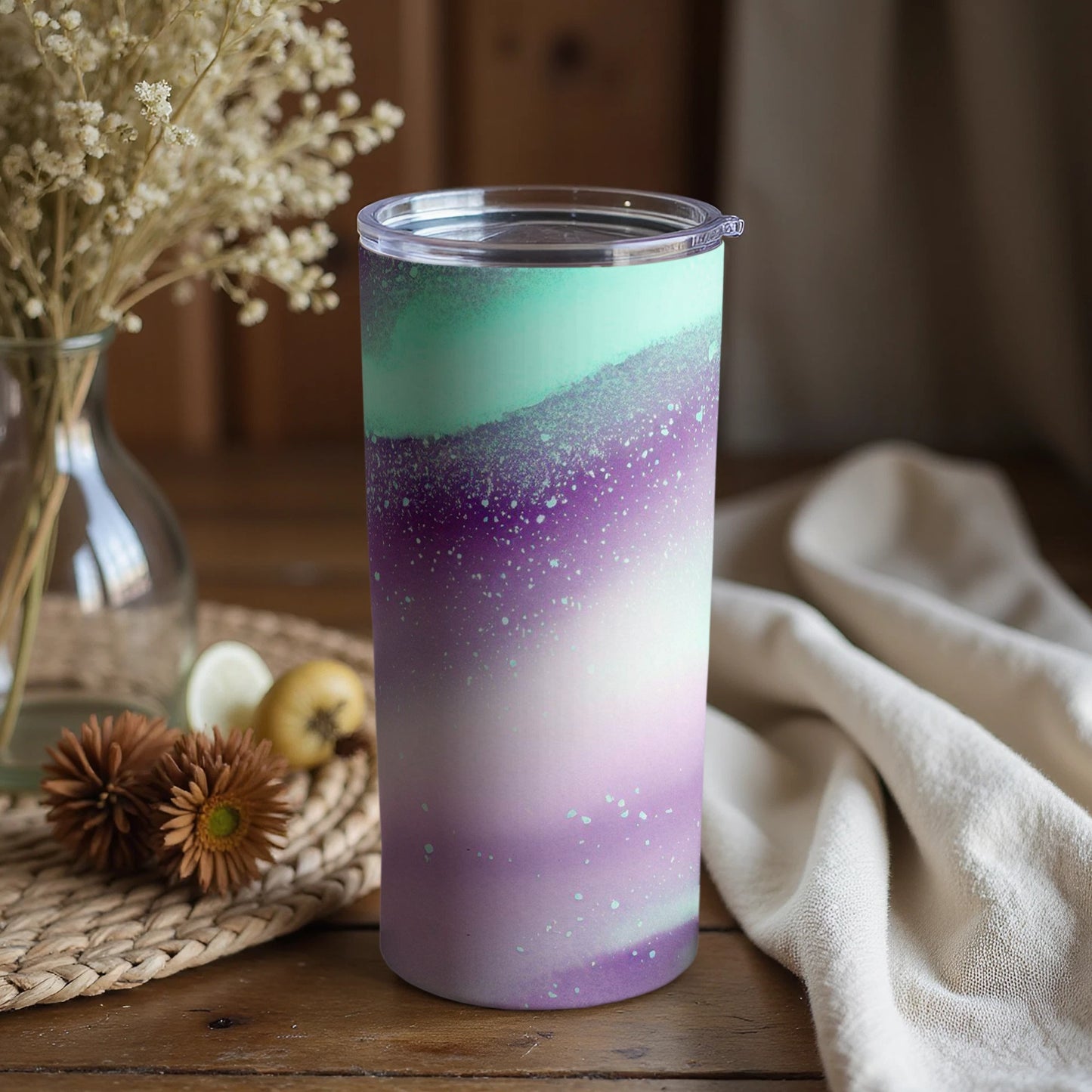 Gradient Purple and Green Ombre Coffee Tumbler