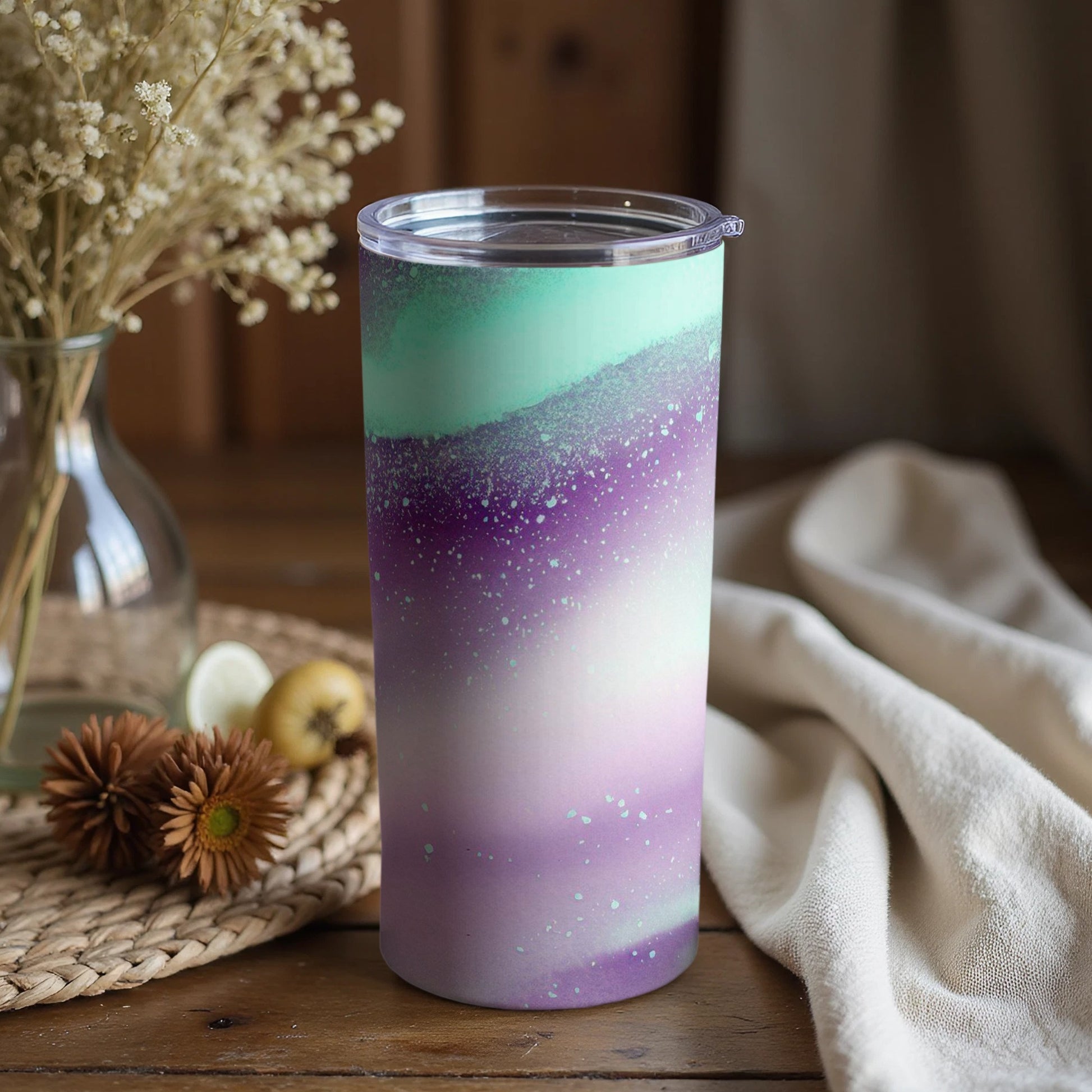 Gradient Purple and Green Ombre Coffee Tumbler